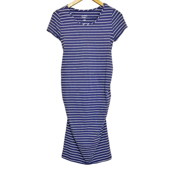 Isabel Maternity by Ingrid & Isabel Dresses & Skirts - Isabel Maternity Ingrid & Isabel Blue Grey Ruched T-Shirt Dress Stripe Size S